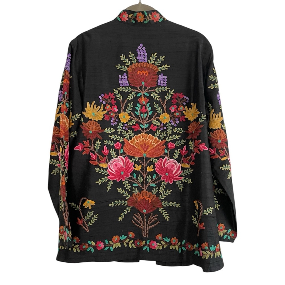 Vintage Embroidered and Embellished Silk Floral Jacket - Picture 3 of 9